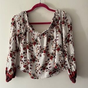 LA Hearts Boho Off The Shoulder Floral Top Elastic Sleeve Cuff
